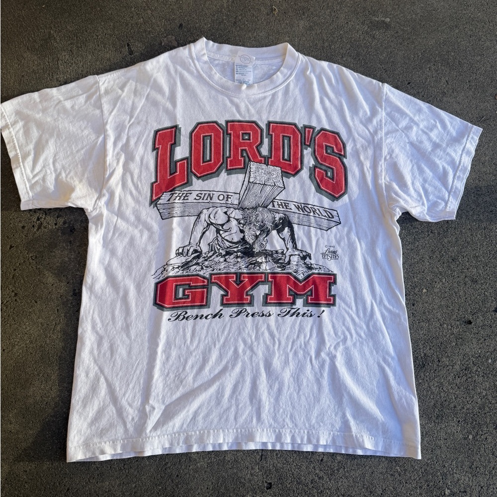1990s Vintage Lords Gym White Red And Black T-shirt Size L